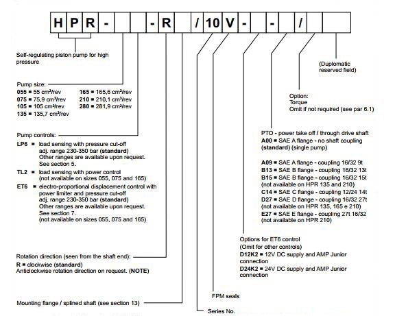 迪普馬HPR柱塞泵參數(shù)